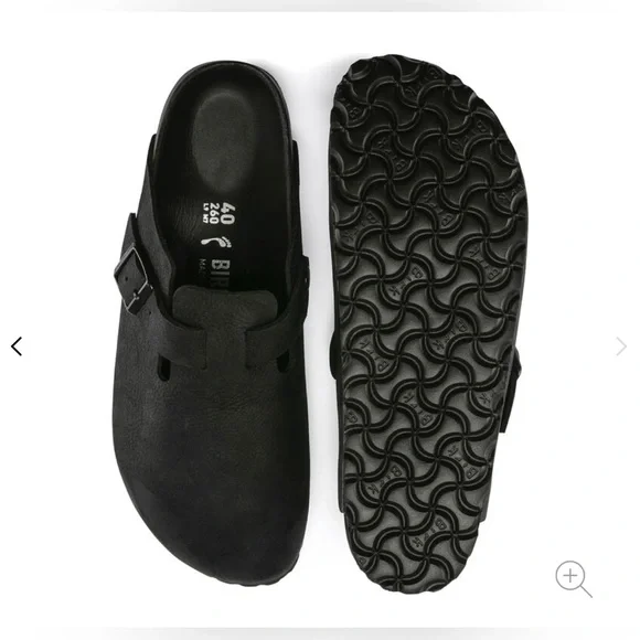 **SOLD**     Birkenstock Boston Exquisite Leather Black Blackout Men 7 Euro 40 - Picture 15 of 16